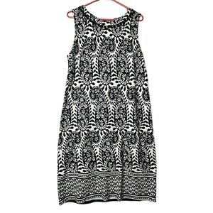 Talbots White Black Floral Paisley‎ 100% Cotton Sleeveless Shift Dress Size L
